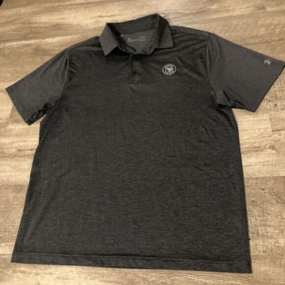 Under Armour Polo Large Heathered Brown‎ Short Sleeve Surf Club Golf Heatgear - Picture 2 of 9